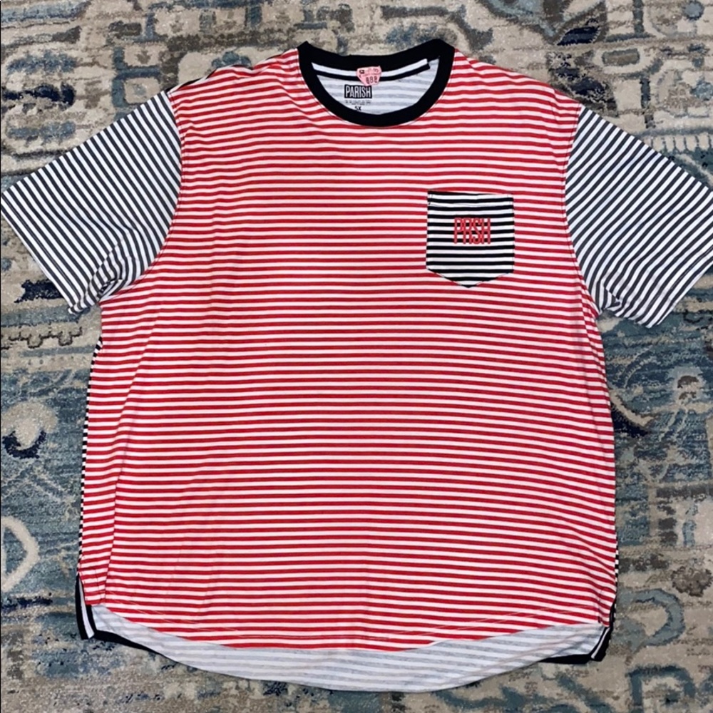 PARISH Striped Red Short Sleeve Shirt Size 5X